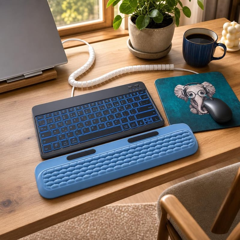 Kényelmes irodasarok: Bluetooth billentyűzet + egérpad + csuklótámasz + kábelrendező