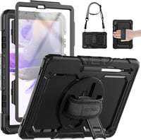 SEYMAC Samsung Galaxy Tab S7 FE/S8 Plus/S7 Plus 12,4" Védőtok Beépített Képernyővédővel, 360° Forgatható Állvánnyal, Kéz- és Vállpánttal, To 1
