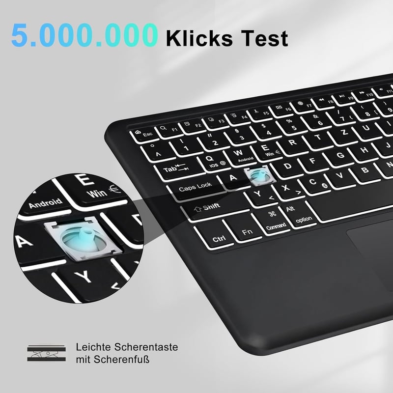 SENGBIRCH Bluetooth Billentyűzet Érintőpaddal - QWERTZ Német Kiosztás, 7 Színű Háttérvilágítás, Vezeték Nélküli, Windows/Android/iOS Kompati