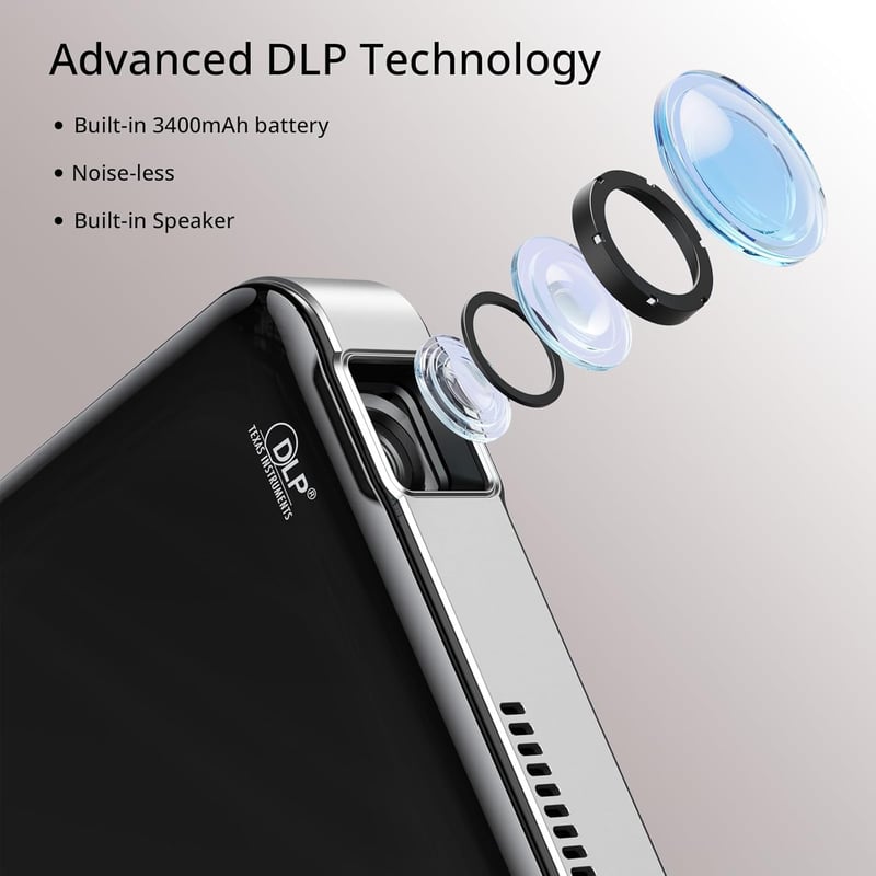 YOTON Y200 Hordozható DLP Mini Projektor Beépített Akkumulátorral, 1080P Full HD Támogatás, Porálló Vetítő Kültéri/Otthoni Mozihoz, Laptop é