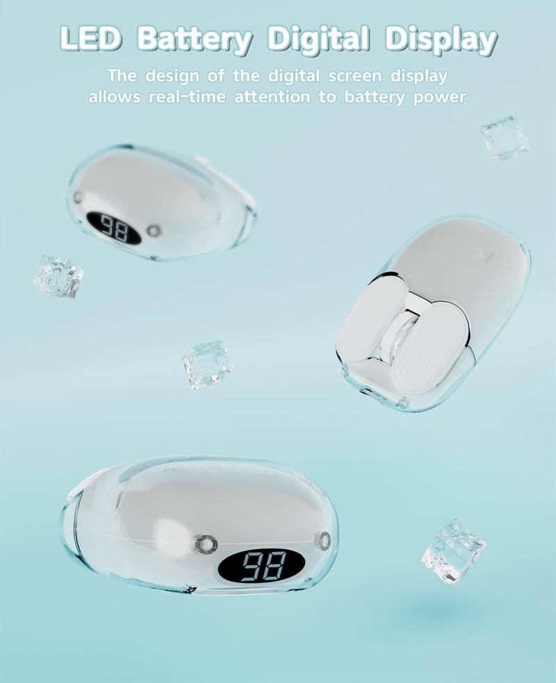 MAMBASNAKE Mini Vezeték Nélküli Bluetooth Gamer Egér, Átlátszó, RGB, Fehér