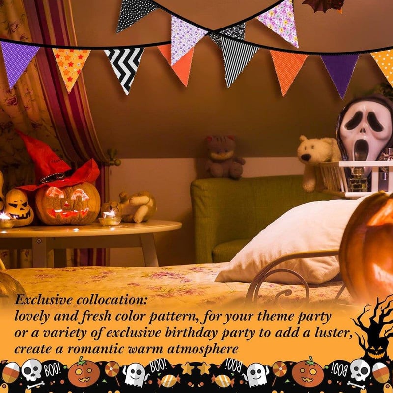 Halloween Zászlófüzér - 12 Méteres, 42 Darabos Pamut Dekoráció Szett