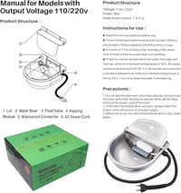 Automata fűtésű rozsdamentes acél itatótál úszószeleppel - 220V, 80W - Háziállatok, lovak, kutyák részére 8