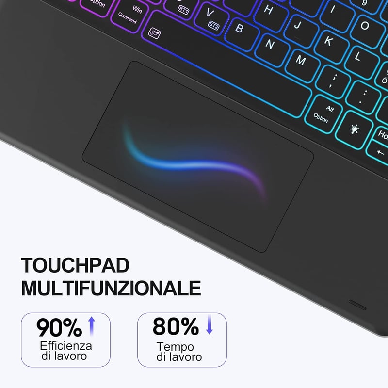 Earto iPad Pro 12.9 háttérvilágítós billentyűzet tok, trackpaddal, 3 zónás