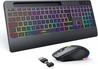 seenda Vezeték Nélküli Billentyűzet-Egér Szett, RGB Háttérvilágítással, Csuklótámasszal, USB/Type-C, Telefontartóval, QWERTZ, PC/Mac 1
