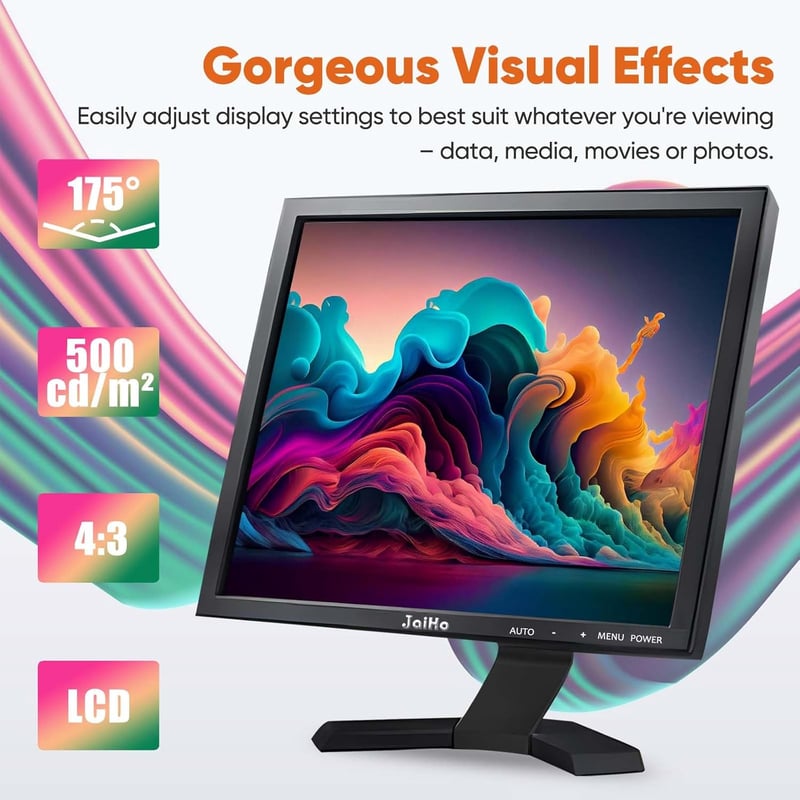 JaiHo 19" IPS Monitor Beépített Hangszórókkal - HD 1280x1024 Felbontás, HDMI Csatlakozás, PC/TV/CCTV/Raspberry Pi Kompatibilis, Távirányítóval