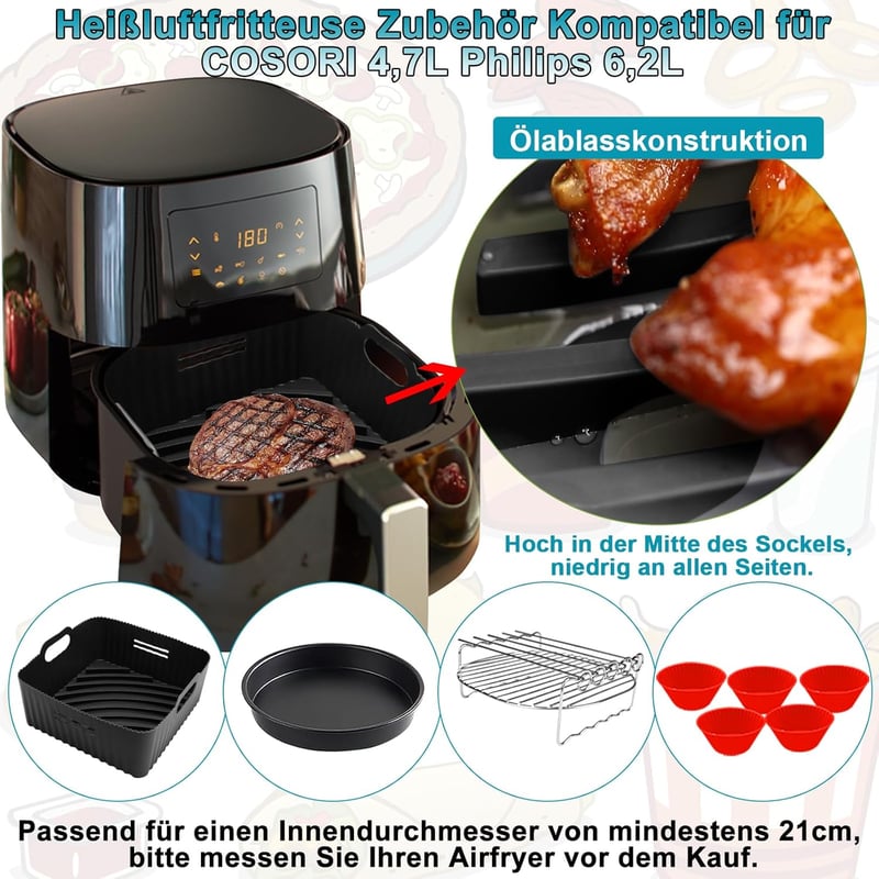 Philips XL, COSORI, Cecotec légkeveréses sütő szilikon tartozékkészlet 21cm - 4 db