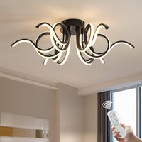 minifair Fekete LED Mennyezeti Lámpa 70cm - Távirányítós, Dimmelhető, 6 Fényforrás, 6000 Lumen, 3000K-6000K, Modern Világítás Nappaliba, Kon 1