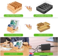 Yisen 5 portos USB töltőállomás okostelefonokhoz és tabletekhez, 5 kábellel 4