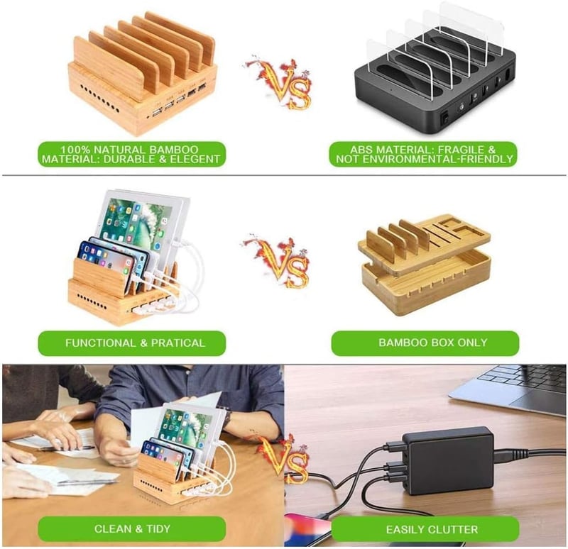 Yisen 5 portos USB töltőállomás okostelefonokhoz és tabletekhez, 5 kábellel