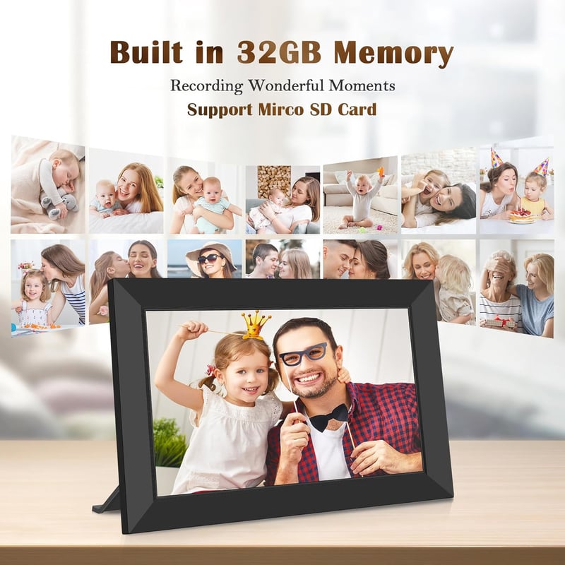 WONNIE Frameo WiFi Digitális Képkeret 10.1" HD IPS Érintőképernyővel, 32GB Memória, Fotó és Videó Megosztás Alkalmazáson Keresztül