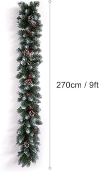 VTERLY 270 cm Karácsonyi Fenyőfüzér Tobozokkal és Piros Bogyókkal - Beltéri és Kültéri Dekoráció Lépcsőre, Kandallóra, Asztalra 3