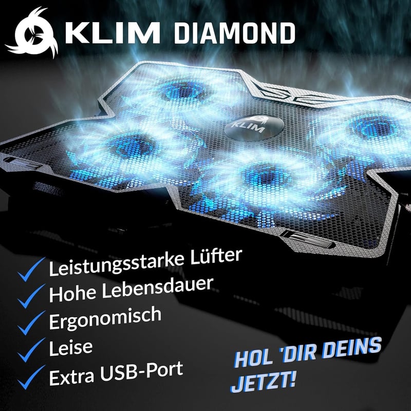 KLIM Wind Diamond 4 ventilátoros laptop hűtő - Erős 1200 RPM - PS4 PS5 kompatibilis - teal