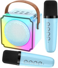 Joycome Gyermek Karaoke Gép 2 Mikrofonnal - Bluetooth Hordozható Rendszer Hangeffektekkel, LED Fényekkel, 3-18 Éves Fiúknak, Lányoknak, Kék 1