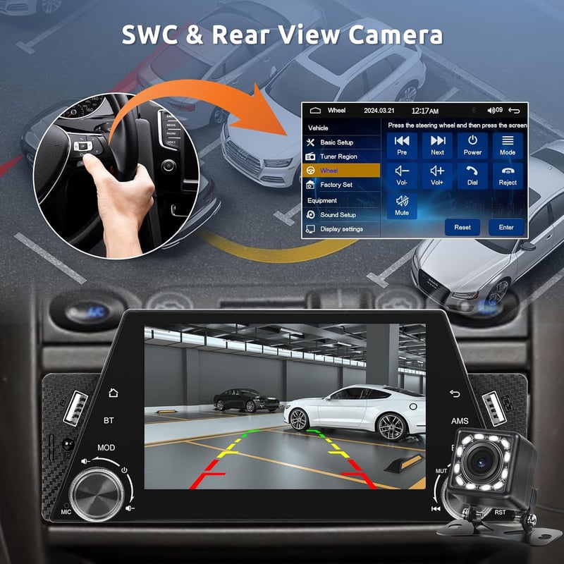 Vezeték nélküli Carplay autórádió 1 DIN Android tükrözéssel, 5" kijelzővel, Bluetooth kihangosítóval, FM rádióval, tolatókamerával 