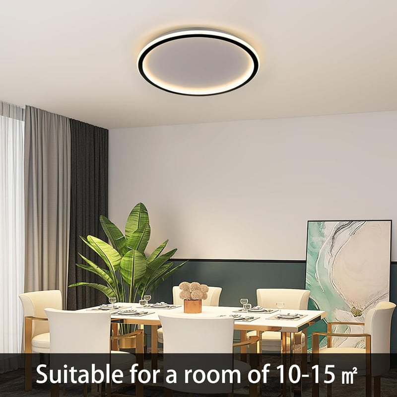 MOONSEA Fekete LED Mennyezeti Lámpa 41,5 cm - Távirányítós, Fényerőszabályozható, 28W, 3000K-6000K Állítható Színhőmérséklet, Hálószobába, K