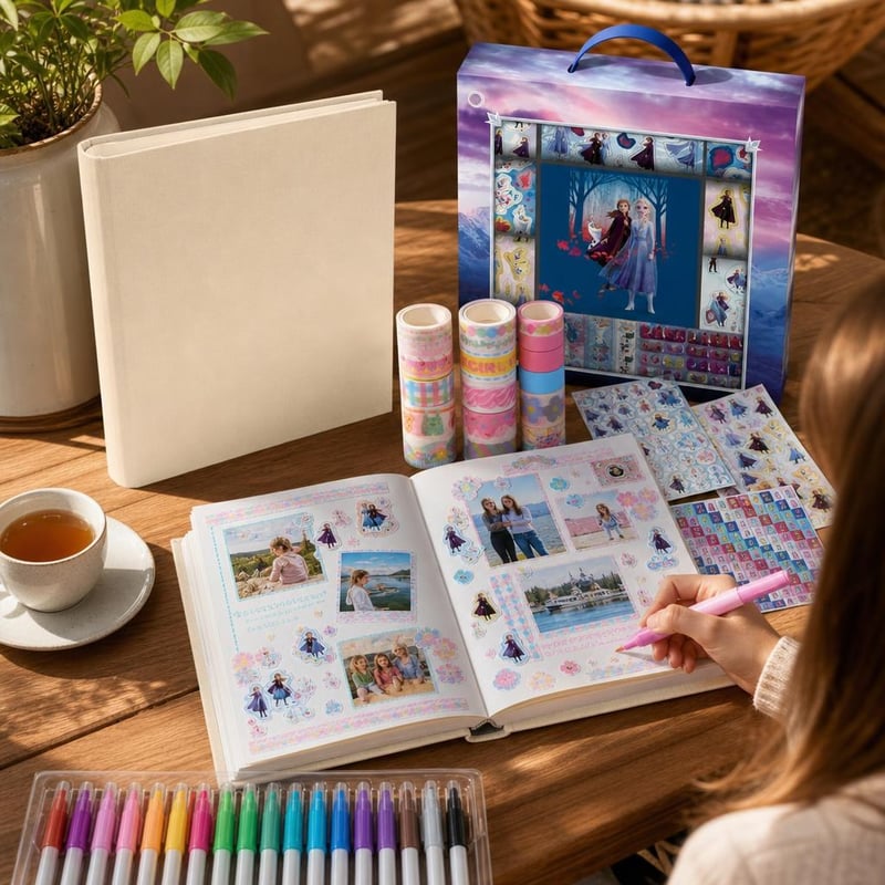 Set za kreativni spomenar: A4 album + 20 washi traka + 1100+ naljepnica + 15 flomastera