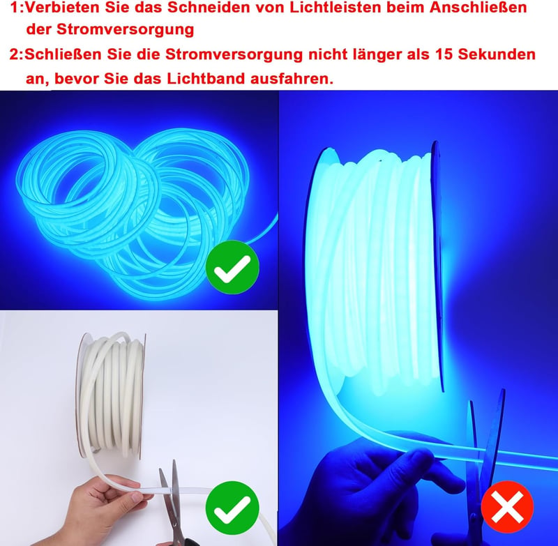BENLUN COB LED Szalag 20m - 220-230V Kültéri IP65 Vízálló Kék Világítás, Nagy Fényerejű 200W, EU Csatlakozóval, Beltéri-Kültéri Használatra