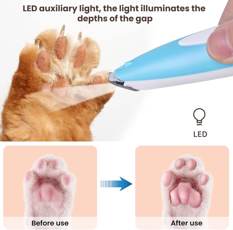 Kék LED-es kutyanyíró gép, csendes, mancsnyíró és állatgyógyászati lámpa