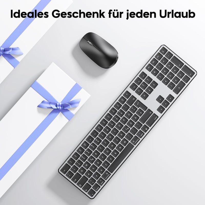 OMOTON Bluetooth Billentyűzet és Egér Mac-hez, Vezeték Nélküli QWERTZ, Szürke - Room grey