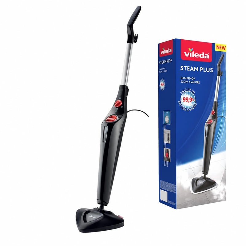 Aparat de curățat cu abur Vileda Steam Plus, rezervor 0,4 litri, negru – utilizat, mop — Lipsesc lavetele de curățare (stare: vezi imaginea 2)