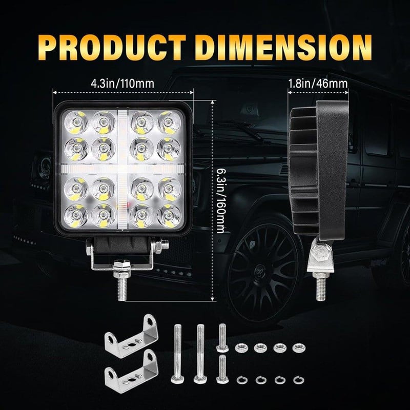 Kraftmann 48W LED Munkalámpa Szett 4db - ATV/Traktor/Kamion, IP67 Vízálló, Fehér-Sárga