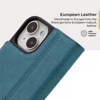 iPhone 15 Türkizkék Bőr Pénztárcatáska Kártyatartóval és Állvánnyal 3