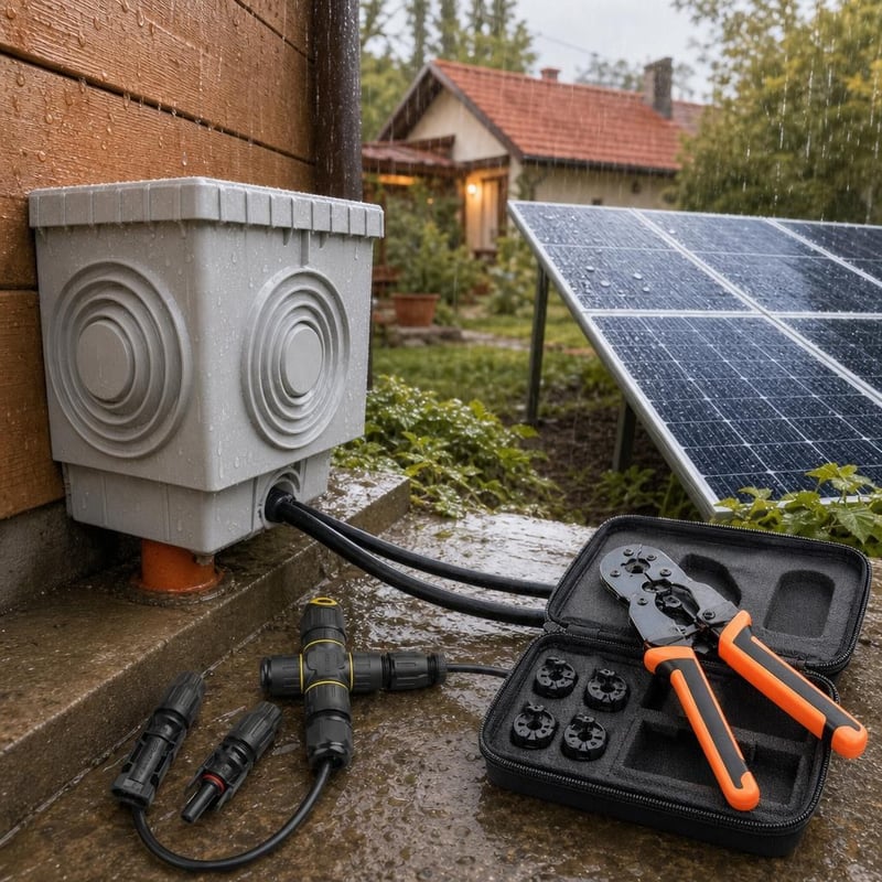 Set za solarnu instalaciju: krovni prolaz + IP68 konektori + spojnica + kliješta + MC4 razdjelnik