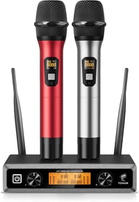 TONOR UHF Vezeték Nélküli Duál Mikrofon Szett - Piros, 60m Hatótáv, Karaoke, DJ, Rendezvény 1