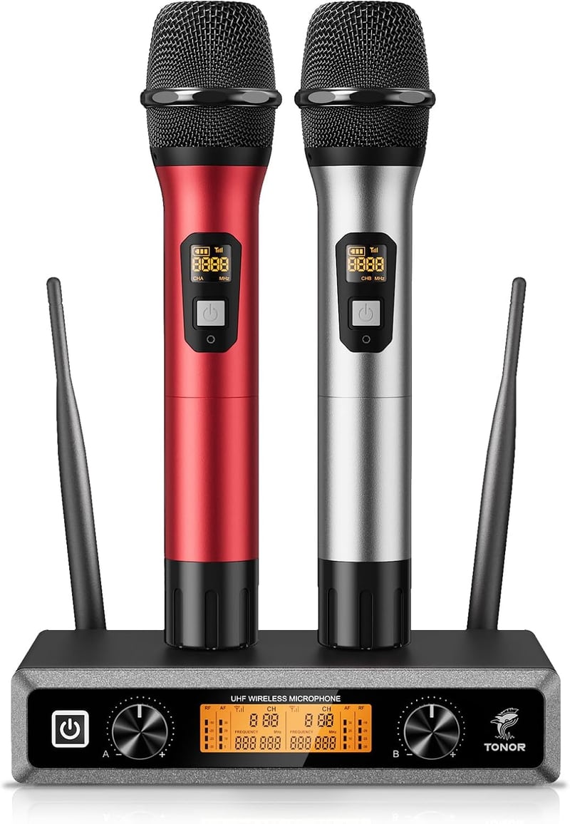 TONOR UHF Vezeték Nélküli Duál Mikrofon Szett - Piros, 60m Hatótáv, Karaoke, DJ, Rendezvény