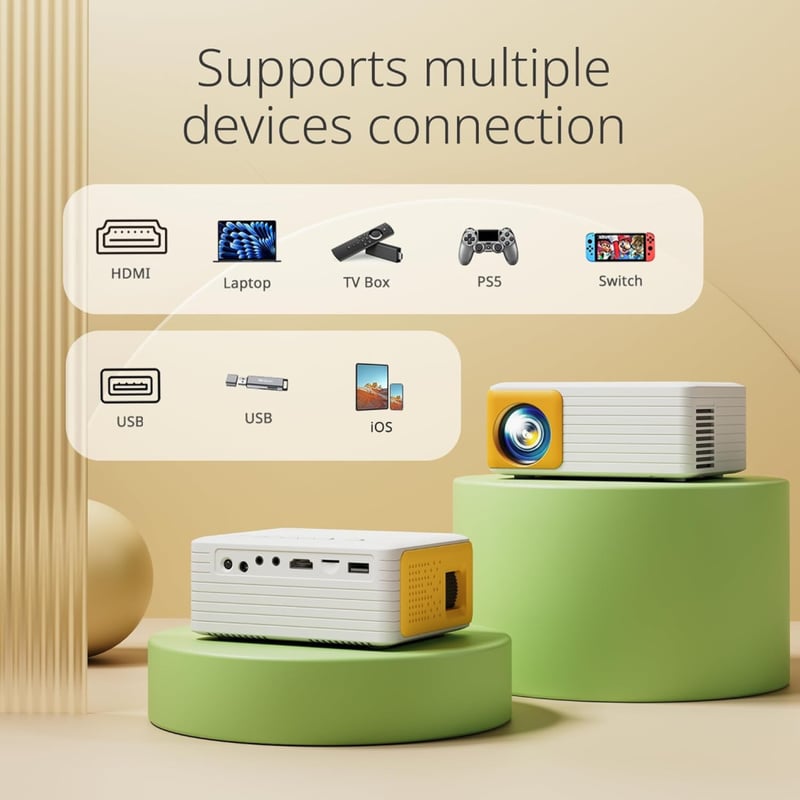 YOTON Mini Projektor WiFi 1080P Full HD USB HDMI AV iOS Android PC PS4 PS5