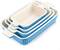MALACASA 4 részes porcelán sütőtál készlet, kék, 9-13,3" méretben, hőálló edények fülekkel, mosogatógépben és fagyasztóban használható 1