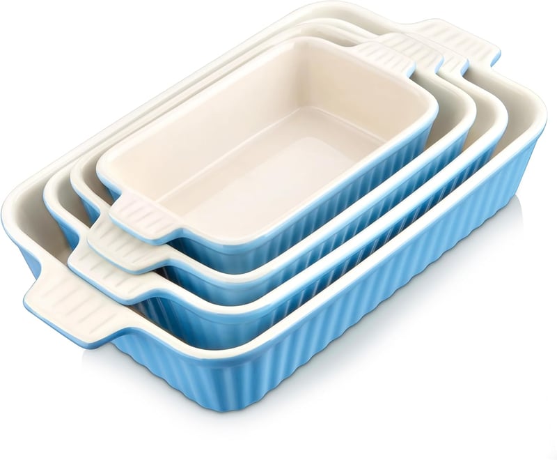 MALACASA 4 részes porcelán sütőtál készlet, kék, 9-13,3" méretben, hőálló edények fülekkel, mosogatógépben és fagyasztóban használható