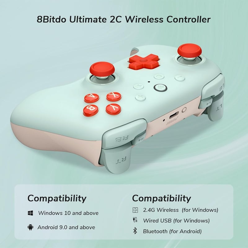 8bitdo Ultimate 2C Vezeték Nélküli Kontroller PC és Android Eszközökhöz, Hall-Effekt Joystickkel, 1000 Hz Válaszidővel, Programozható Gombok