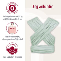 manduca Sling Rugalmas Babahordozó Kendő Újszülötteknek 3,5 kg-tól 15 kg-ig, Puha Bio Pamut Jersey Anyagból, Univerzális Méret, Menta Színbe 3
