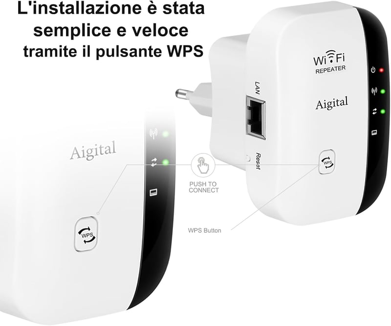 Aigital WiFi Jelerősítő és Access Point 300Mbps - Vezeték Nélküli Jelismétlő LAN Porttal, WPS Gombbal, Kompatibilis Minden WiFi Modemmel és 