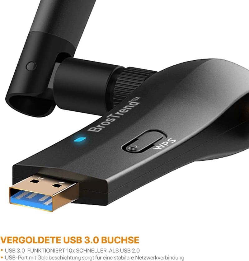 BrosTrend AC1200 USB WiFi adapter nagy hatótávú, dupla antennás, Windows kompatibilis