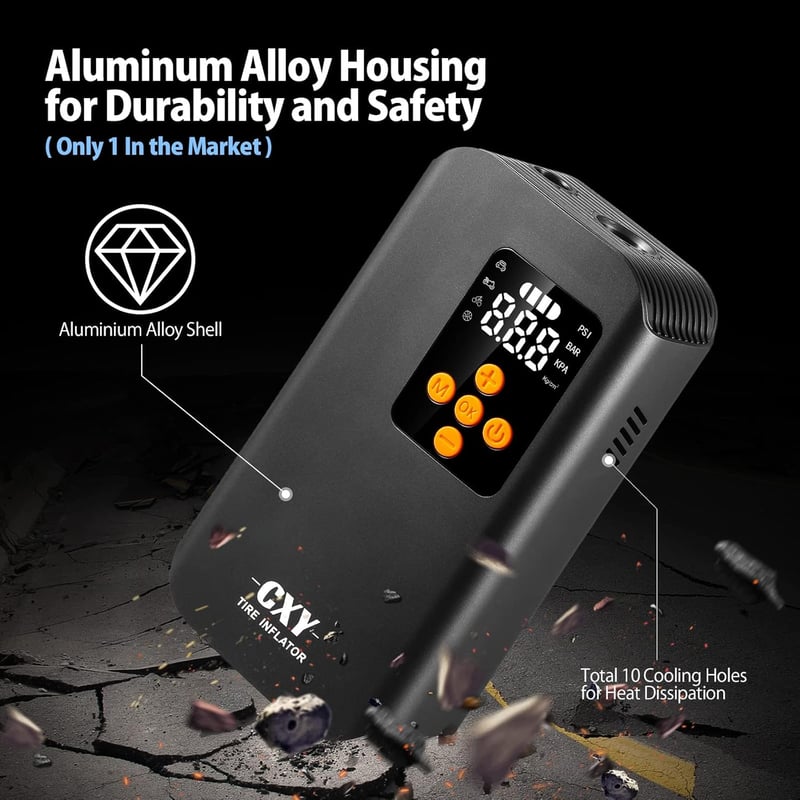 CXY 150 PSI Elektromos Kerékpárpumpa - 7500mAh Akkus Hordozható Kompresszor LED Lámpával