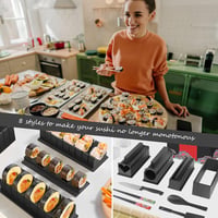 SKYSER Sushi Készlet 20 Részes Kezdőknek Sushi Készítő Szett Tekerő Szőnyeg Pálcikák Fekete 6