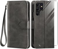 Samsung Galaxy S23 Ultra Bőr Flip Tok - Mágneses, Kártyatartós, Állványos (Fekete) 1