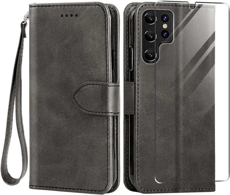 Samsung Galaxy S23 Ultra Bőr Flip Tok - Mágneses, Kártyatartós, Állványos (Fekete)