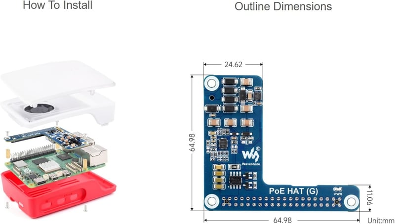 Waveshare Power Over Ethernet HAT (G) Bővítőkártya Raspberry Pi 5-höz - 802.3af/at Kompatibilis POE Adapter 5V 5A Kimenettel