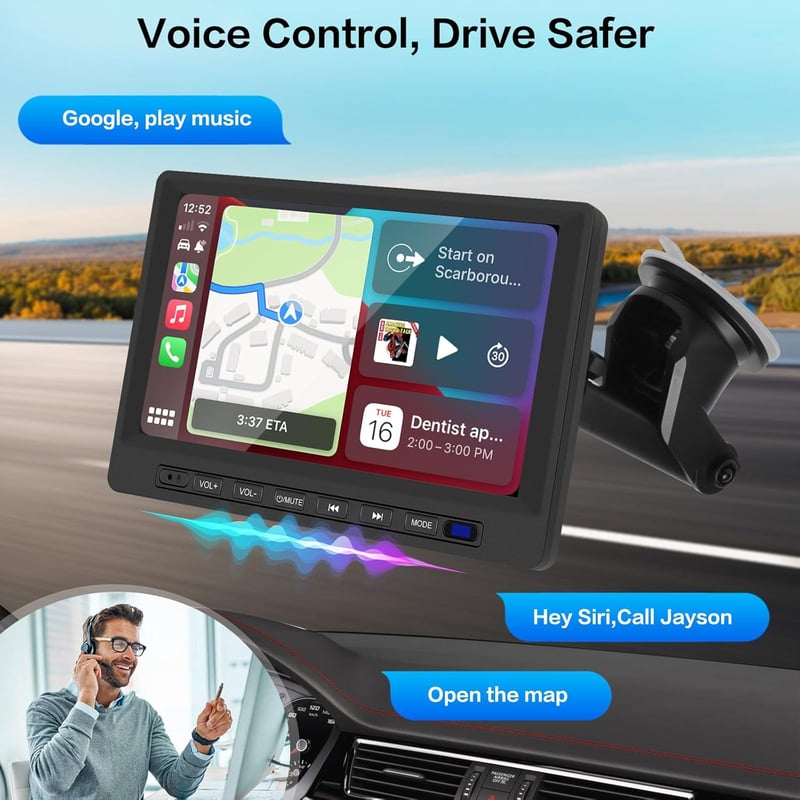 Hikity 7" IPS érintőképernyős vezeték nélküli CarPlay és Android Auto autórádió, FM-adóval és tolatókamerával