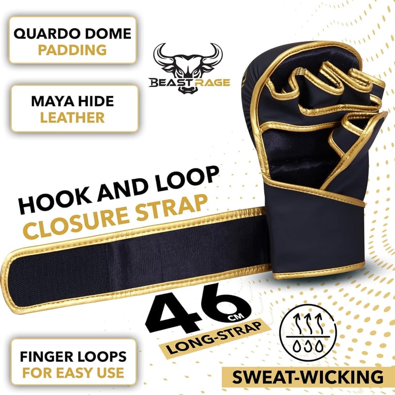 BEAST RAGE MMA Kesztyű Nyitott Tenyérrel - Állítható Csuklótámasz, Unisex Küzdősport Kesztyű Muay Thai, Kickbox, Taekwondo Edzéshez - S/M, P