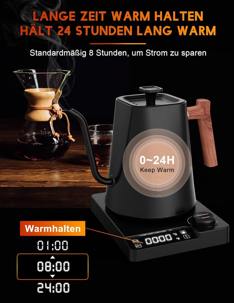 Gooseneck Elektromos Vízforraló Hőmérséklet Szabályozással, 1L, 1200W