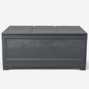 Használt Keter Cortina 100G kerti tároló láda, 380 L, szürke, fa hatású felület, 122,9 x 62,1 x 70,6 cm, kültéri párnatároló