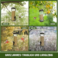 Urban Deco Madáretető 2 Nyílással - 21,5 cm Átlátszó Csöves Fém Madárház Kertbe, Időjárásálló, Napraforgómaghoz és Madáreleséghez (Kávébarna 6