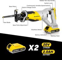 ENVENTOR 20V Akkus Orrfűrész Készlet 2x2000mAh Akkumulátorral, 3000 RPM Változtatható Sebesség, 5 Fűrészlappal, Fa/Fém/Alumínium Vágáshoz, G 2
