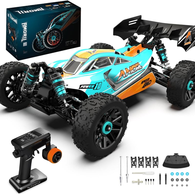 AMORIL 1:14 Távirányítós Autó Felnőtteknek, 70+ km/h Sebességű RC Versenyautó, 4x4 Monster Truck Buggy Olajlengéscsillapítóval, Kék