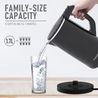 COOKTRON Rozsdamentes Acél Vízforraló 1,7L - Ultracsendes 30dB, Dupla Falú, Gyors Melegítés, BPA-mentes, Hideg Tapintású, Fekete 3